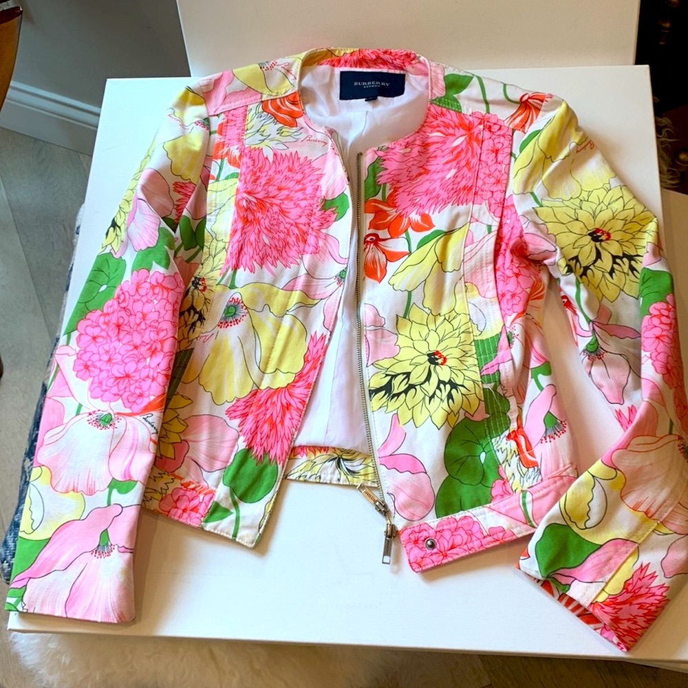 Burberry Flower 🌸 Blazer Jean Jacket Blazer Women Girl Pink Yellow Green White